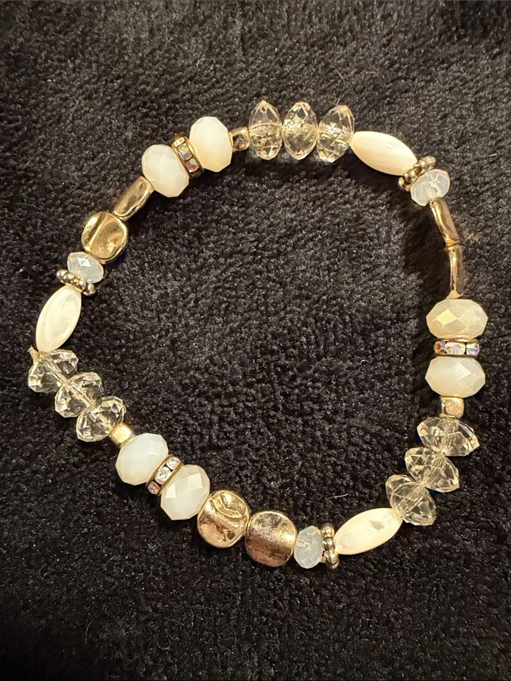 Artisan White Gold Crystal Beaded Stretch Bracelets Set of 2